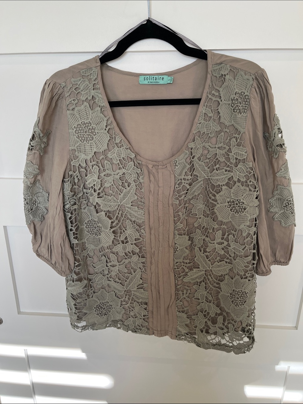 Solitaire Taupe Crochet Overlay Blouse